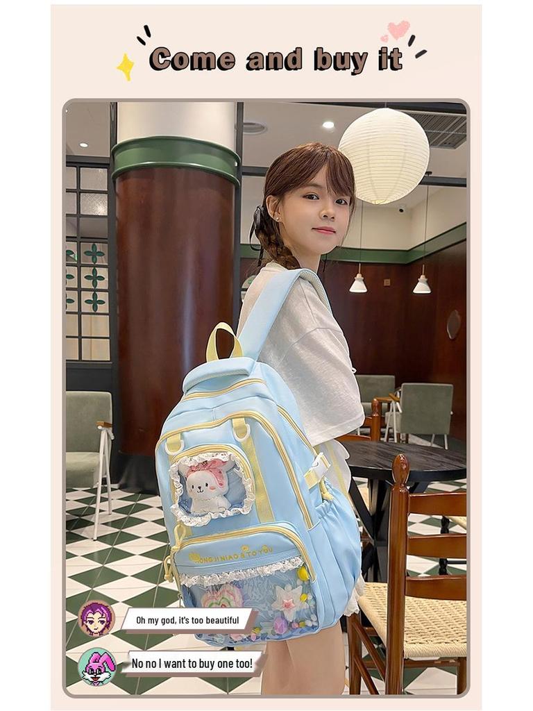 Süßer Farbblock Ita Rucksack für Junior- und Highschool-Mädchen - Transparent, Großes Fassungsvermögen, Dekompressionsdesign, Ins-Stil