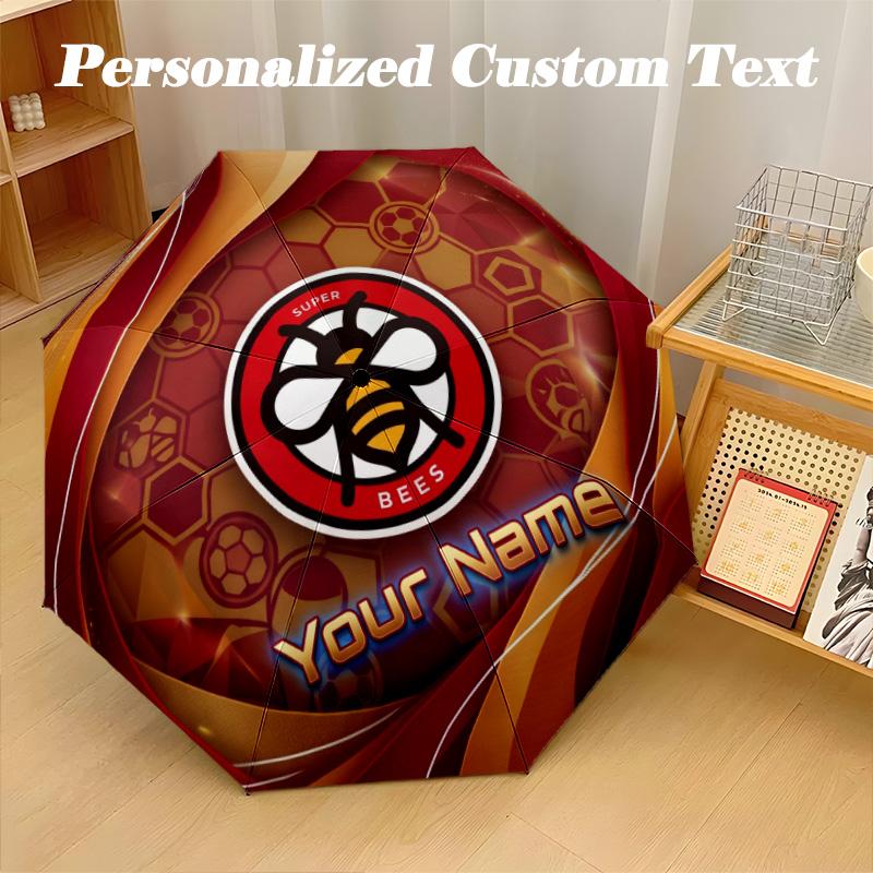 8 Rib Auto Folding Umbrella Brentford Football Print Custom Name Text Portable Rain Gear