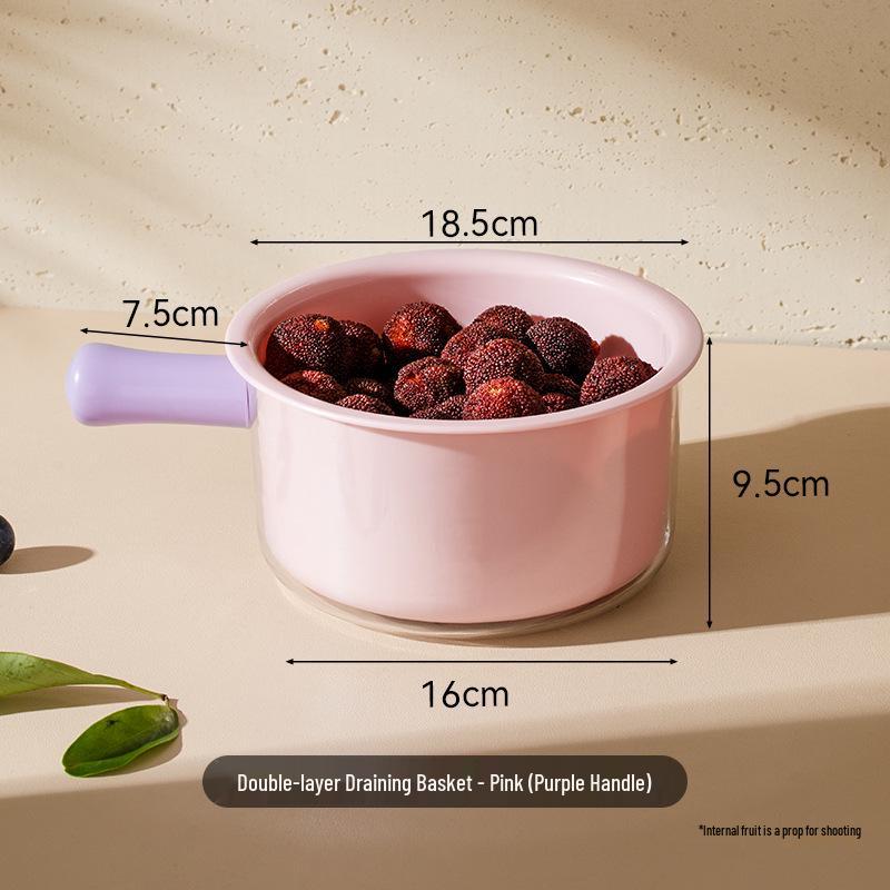 Double-Layer Vegetable and Fruit Washing Basket with Handle