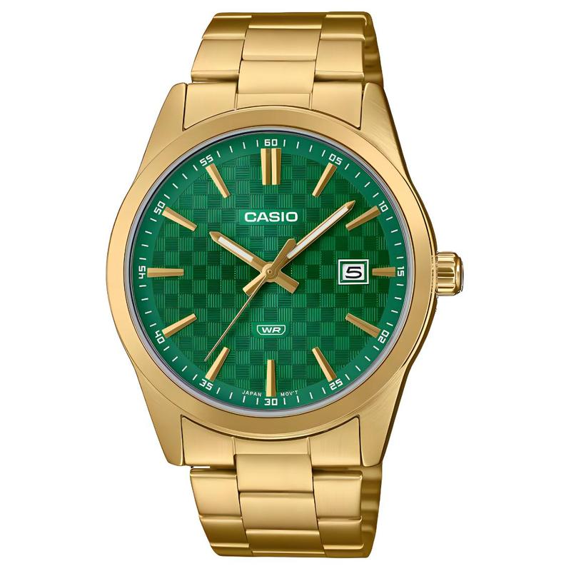 Casio Fashionable and Versatile Quartz Steel Strap Men's Watch Green Dial MTP-VD03G-3A