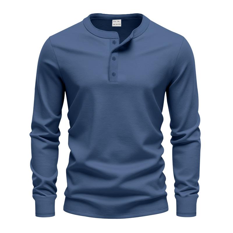 

American Spring and Autumn Men s Outdoor Leisure Light Luxury Simple Commuting Henley Long Sleeve Bottoming Shirt L синій