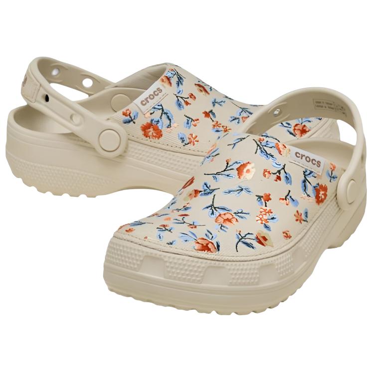 Crocs Classic Lightweight Printed Retro Casual Clogs Women Footwear Frosted-Beige 212878-2MC