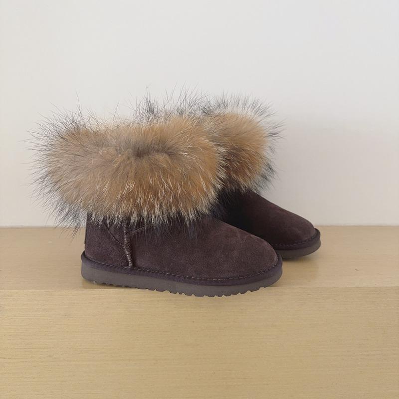 Winter Schneestiefel Damen Fuchshaar Niedriger Schaft Rindsleder Plüsch Warm Leicht Damenstiefel Stiefel