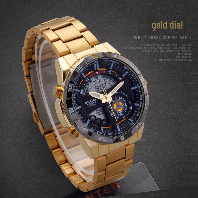 AMST Aimeishi Dual Display Waterproof Quartz Men's Watch - Gold