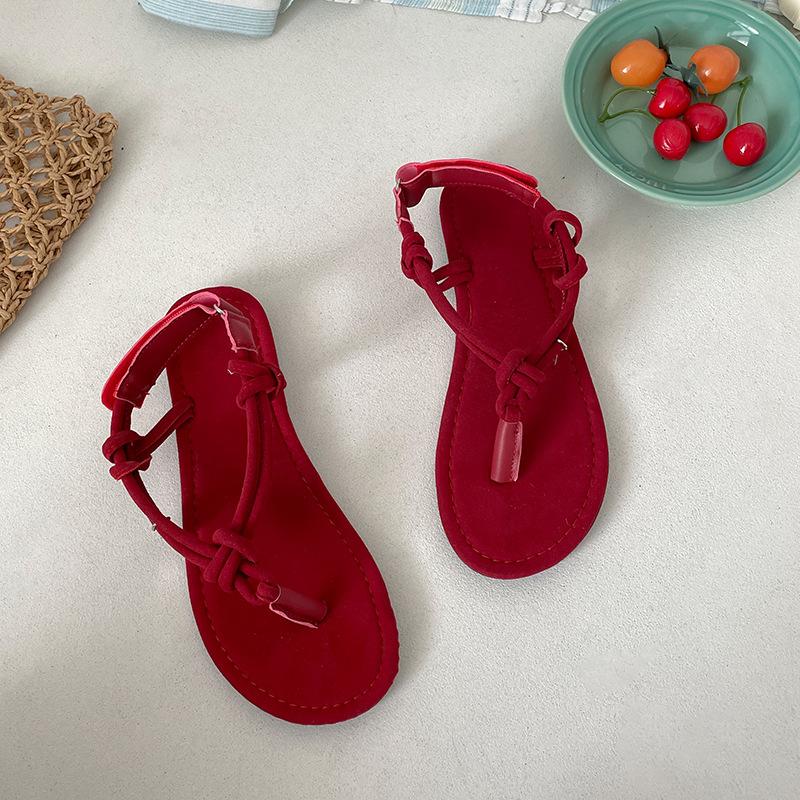 Red high-end flat Roman sandals women s summer sandals 35