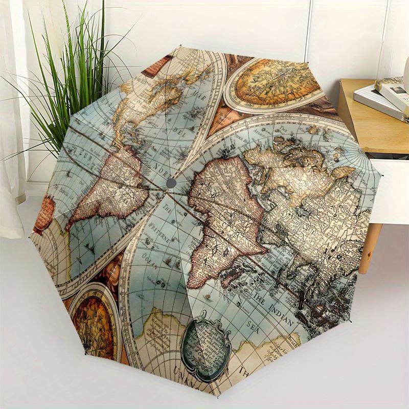 

Renaissance Map Umbrella automatic folding portable umbrella universal four seasons daily activities and holiday gifts decorat (as the picture,Iron&8K)