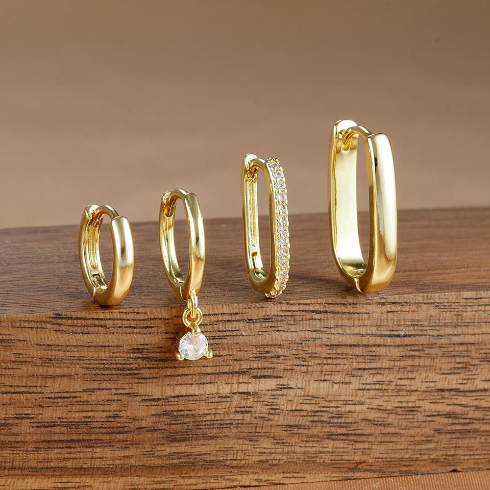4PCS Luxury Gold Plated U-shape Hoop Earrings Set for Women Geometric Pendant Huggie Punk Unisex Rock Earring Piercing Jewelry