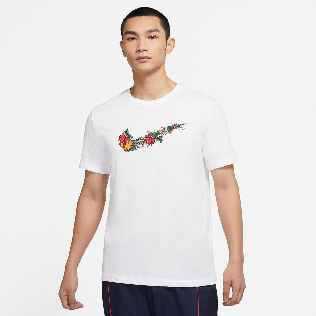 Nike Floral Print Large Logo Casual Sports Crew Neck T-Shirt Men Tops White DV1215-100