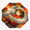 1pc Dragon Wrapped Around Girl with Red Lanterns Automatic Opening/Closing Umbrella, Portable Tri-Fold Design, 8-Bone Iron Frame, Outdoor Umbrell