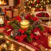 Red Berry Christmas Wreath Candlestick Flower Pillar Candlestick Wreath Candle Holder  Home Decor