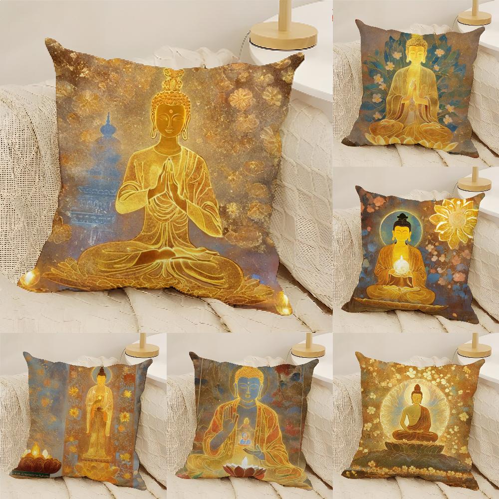 Buddhist Religious Art Pillow Case Linen Cushion Covers For Decorative Sofa Home Pillows Case Car Chair Pillows Cases