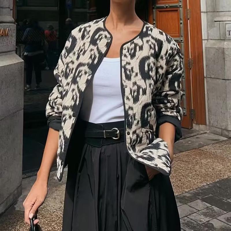 

2026 Autumn/Winter Plus Size European & American Style Women s Quilted Cotton Coat with Ins Print Large