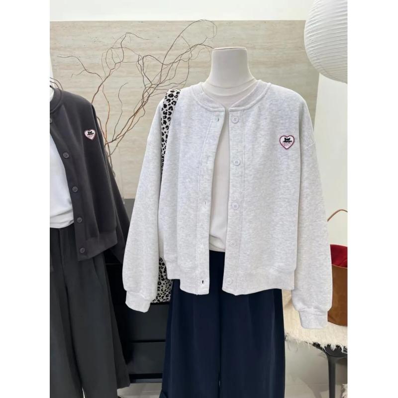 

Autumn and Winter Cardigan Button New Korean Style Loose Embroidered Love Casual Versatile Lazy Chic Jacket L сірий