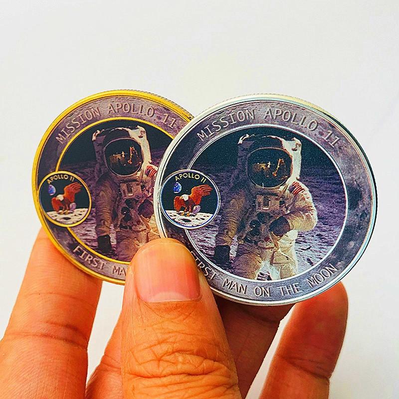 Americký astronaut Apollo, pozlacená malovaná pamětní medaile, hračka, vesmírná zlatá mince, mince astronauta, pamětní mince