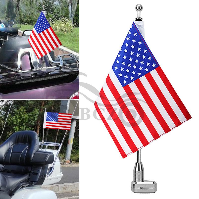 Harley Gold Wing Rear Luggage Rack with American Flag & Flagpole for XL883 Big Glide & Road King