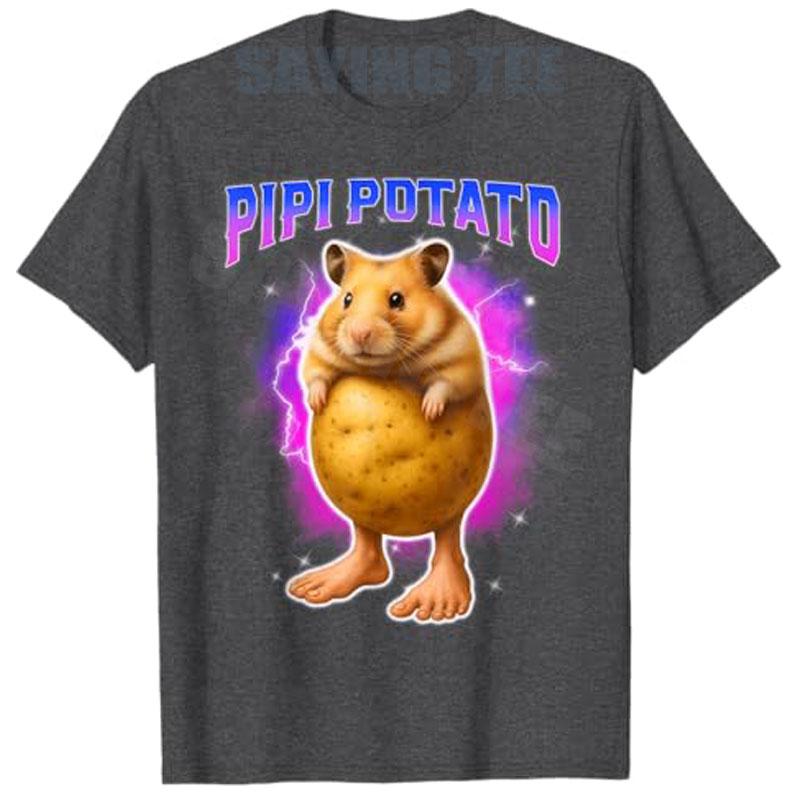 PIPI Potato Italian Brainrot Funny Hamster Meme T-Shirt Girls Fashion Y2k Hilarious Pipi Potato Graphic Saying Tee Novelty Gift
