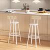 Bar Stools, Set of 2, Padded Seat, 75.5 cm High, Backrest and Footrest, Natural Wood and White