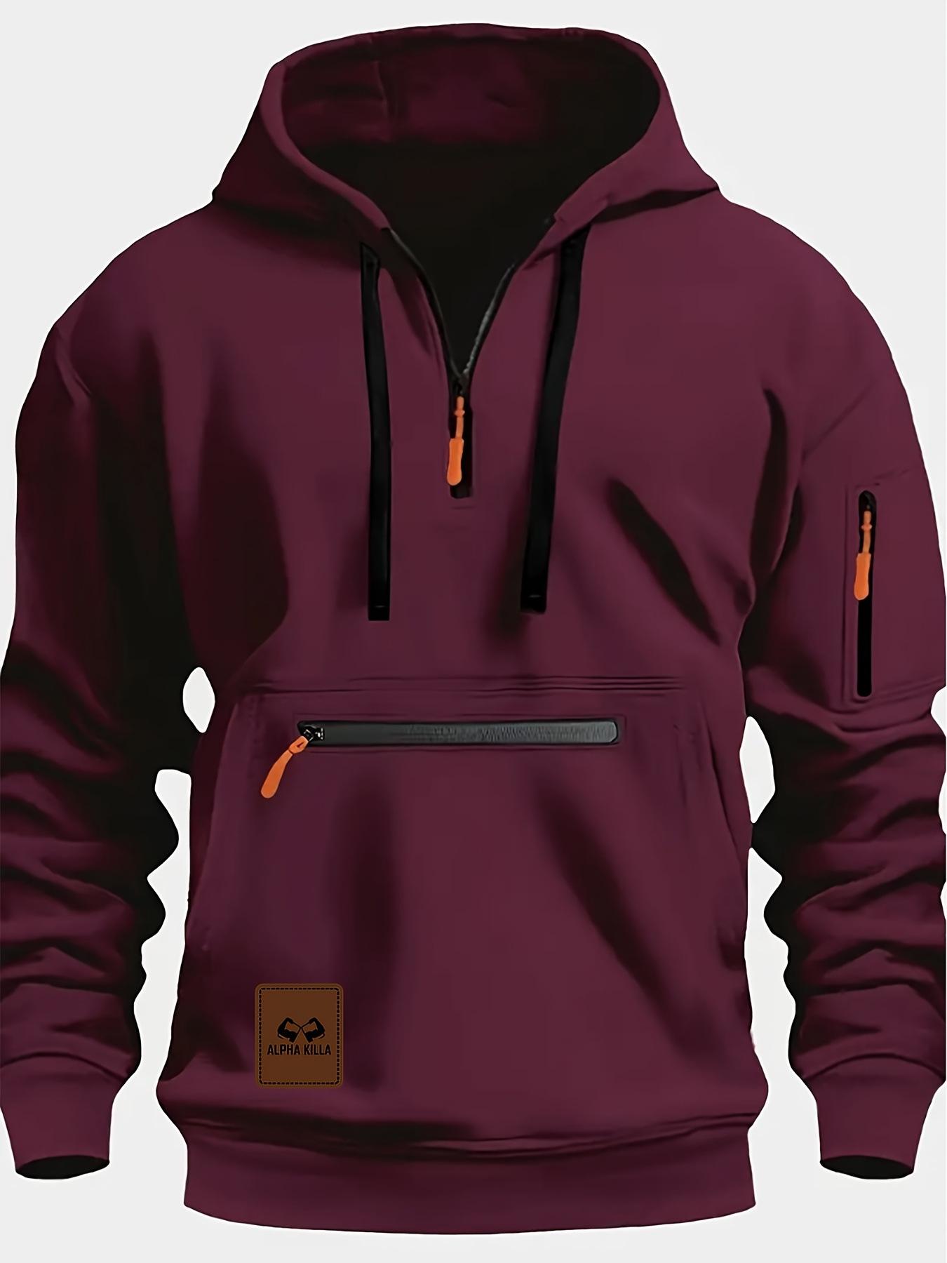 

Men s Trendy Cross-Border Half-Zip Pullover Hoodie with Pocket and Drawstring XXXL