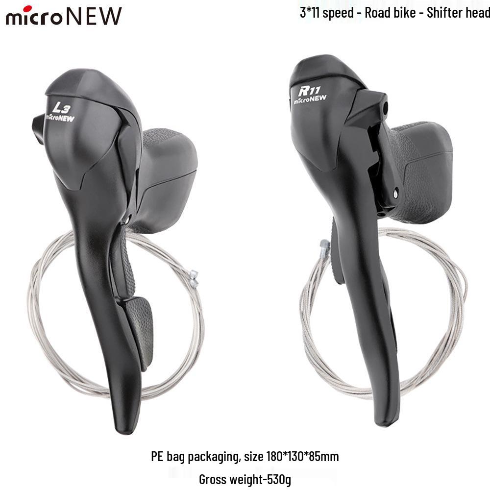 MicroNew Dual Control Road Bike Shifters: 2/3-speed Front, 7/8/9/10/11-speed Rear Derailleurs.