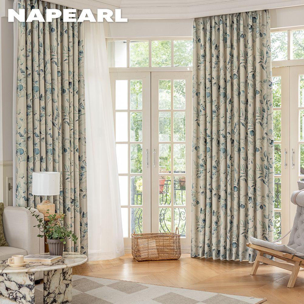 1PC NAPEARL 70-80% Shading Painted Green Plant Printed Blackout Curtains American Pastoral Style Curtain For Bedroom Living Room Home Decor
