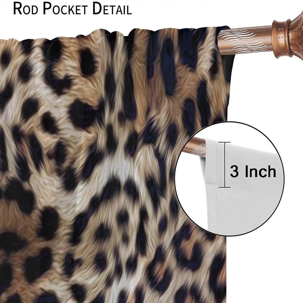 Leopard Print Curtains Brown Cheetah Wildlife Art Printed Window Drapes Bedroom Kitchen Decor Fabric Set Panel Curtain Blackout For Made Of Polyester
