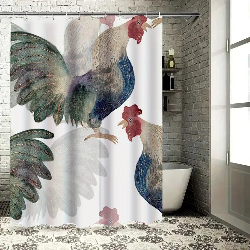 ~O~Watercolor Roosters Shower Curtain Bathroom Decor Printed Fabric Curtains for Home Decoration Various Sizes Available