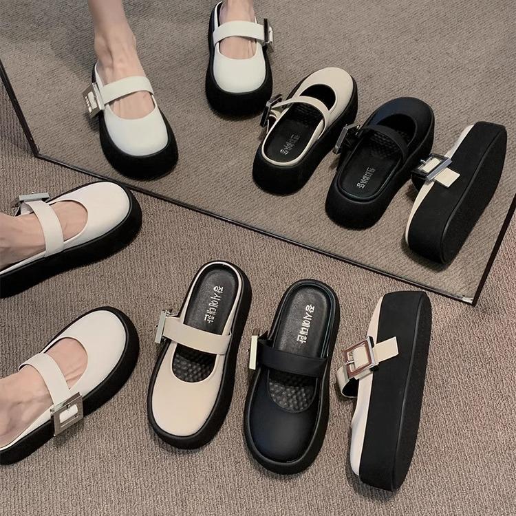 Soft leather version~ Baotou drag women's outer wear in the summer of 2025, new retro versatile small thick-soled half-slippers summer