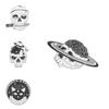 Metal Stylish Badge With Eerie Skull And Sinister Black Cat On A Gothic Moon