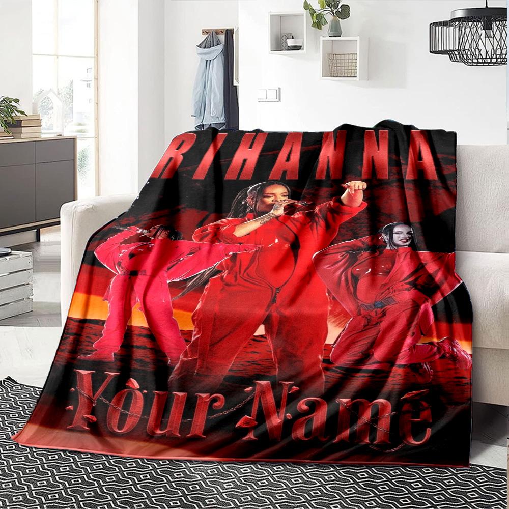 Name Custom Rihanna Savage Print Flannel Blanket High Quality Warm Comfortable Cover for All Seasons Perfect for Gifts Home Decor