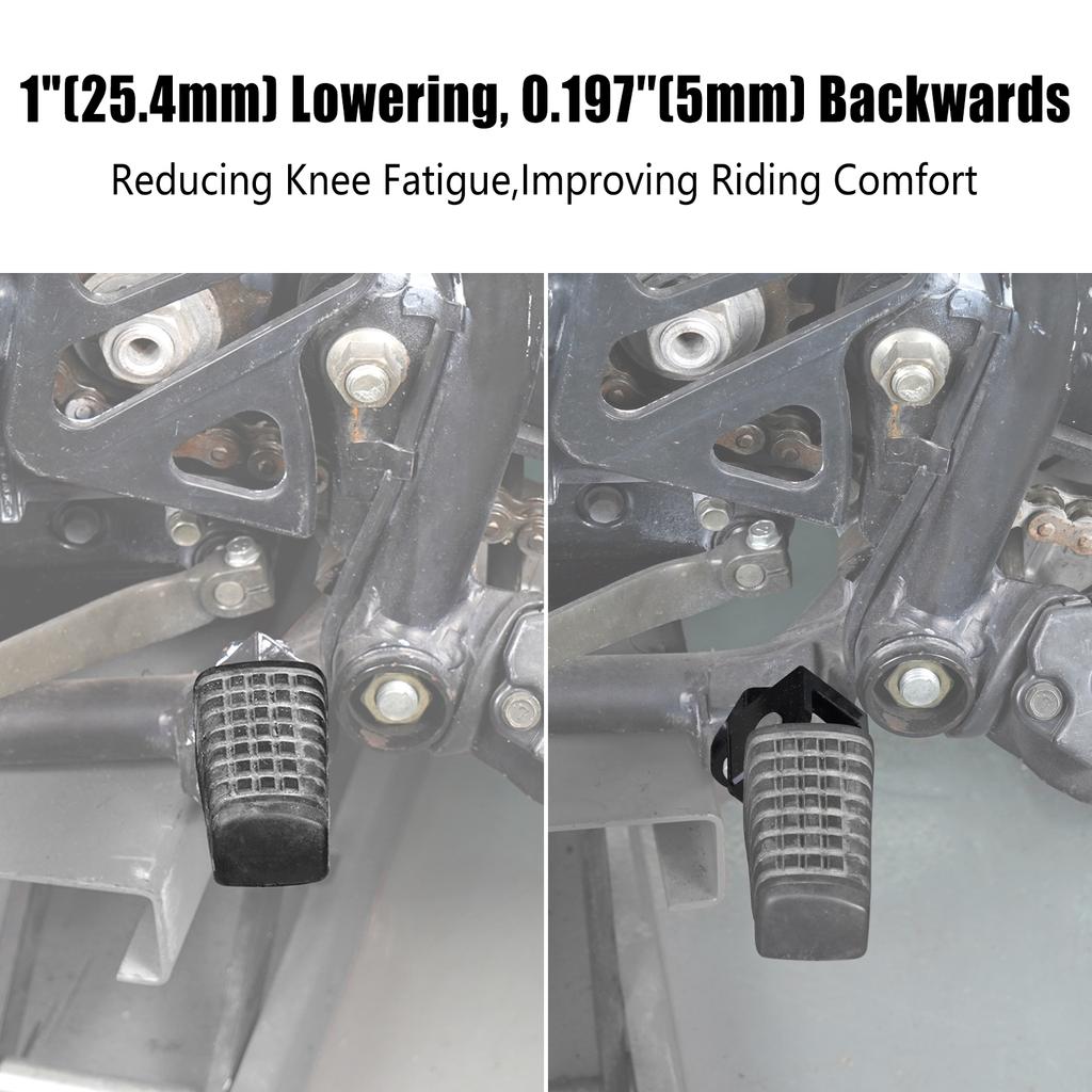 NICECNC Large Motorcycle Footpeg Footrests for Kawasaki KLR 650 87-24/1" Footpegs Lowering Brackets for Kawasaki KLR650 87-18