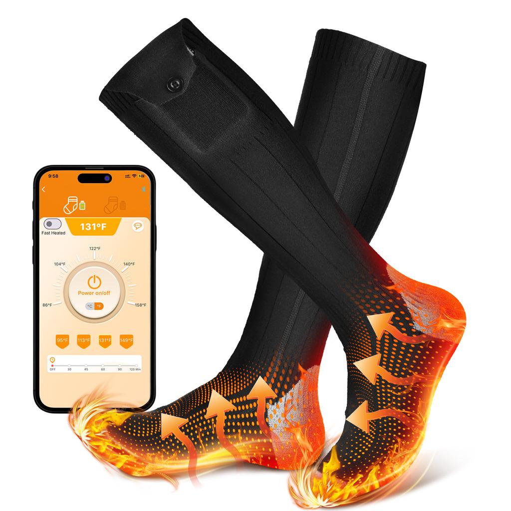 APP Control USB Rechargeable Heated Socks Electric Heating Socks Thermal Stockings Warming Foot Leg Socks for Winter Outdoor Ski