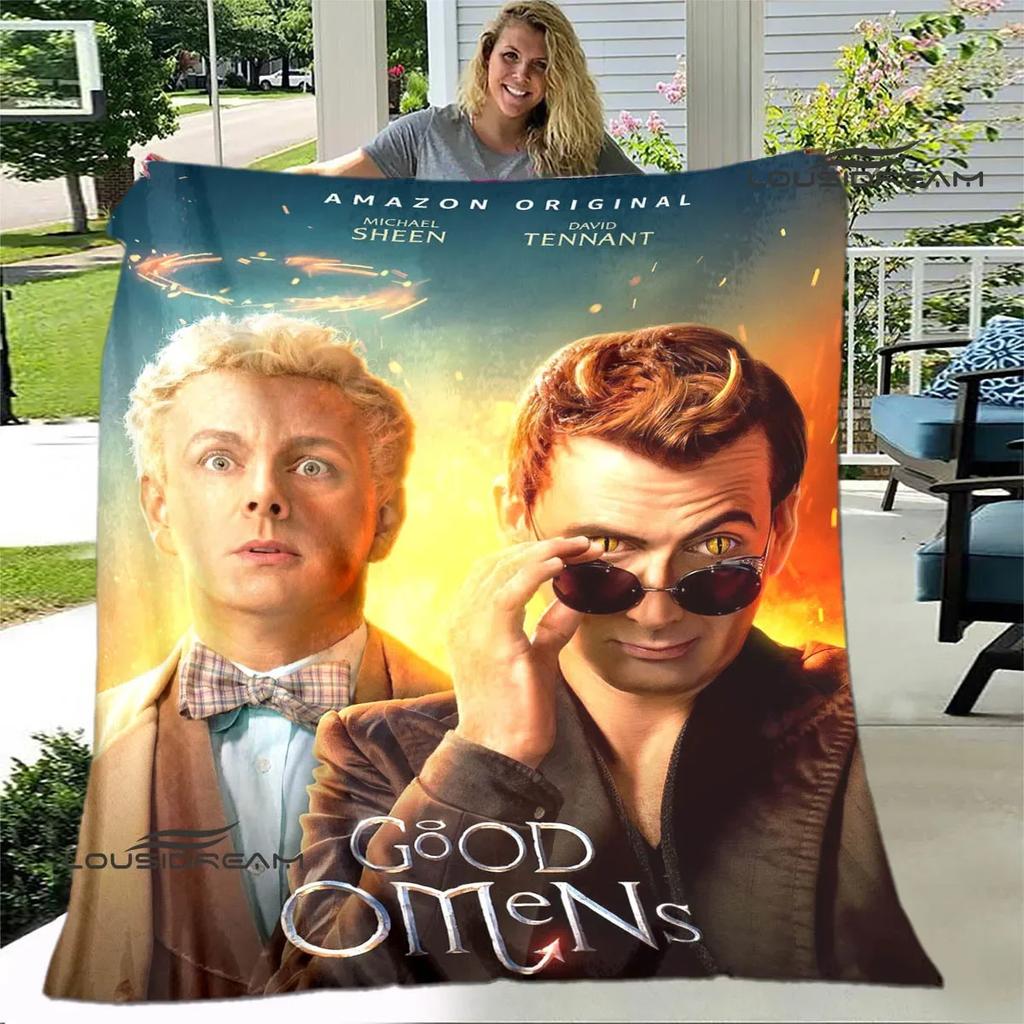 Good Omens Movie Printed Blanket Children Warm Blanket Flannel Soft Comfortable Blanket Home Travel Blanket Birthday Gift