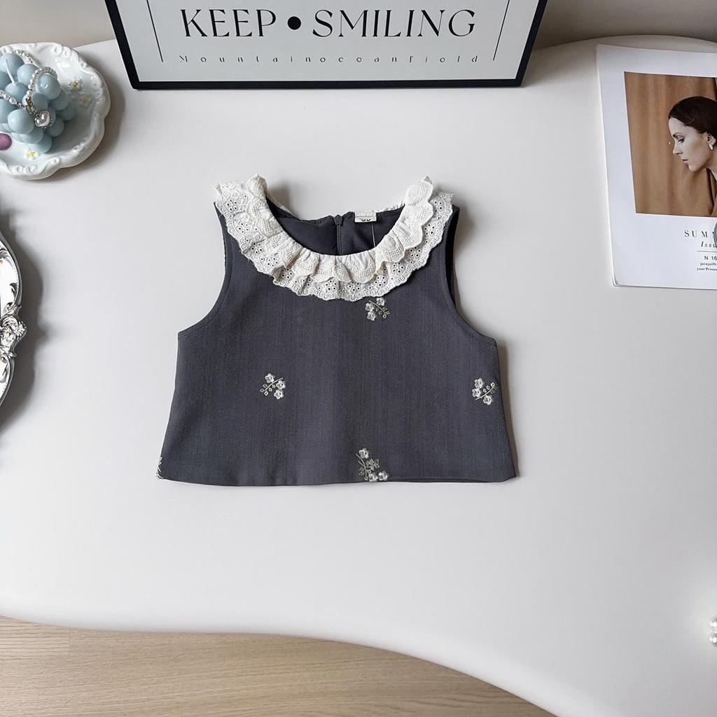 Girls' Stylish College-Style Embroidered Vest & Pleated Skirt Set for Autumn/Spring