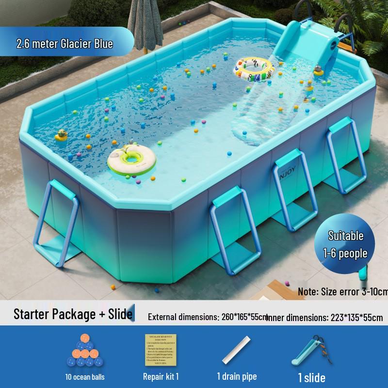 Blue No-Installation Inflatable-Free Family Swimming Pool for Outdoor Home Use - Ready for Immediate Use