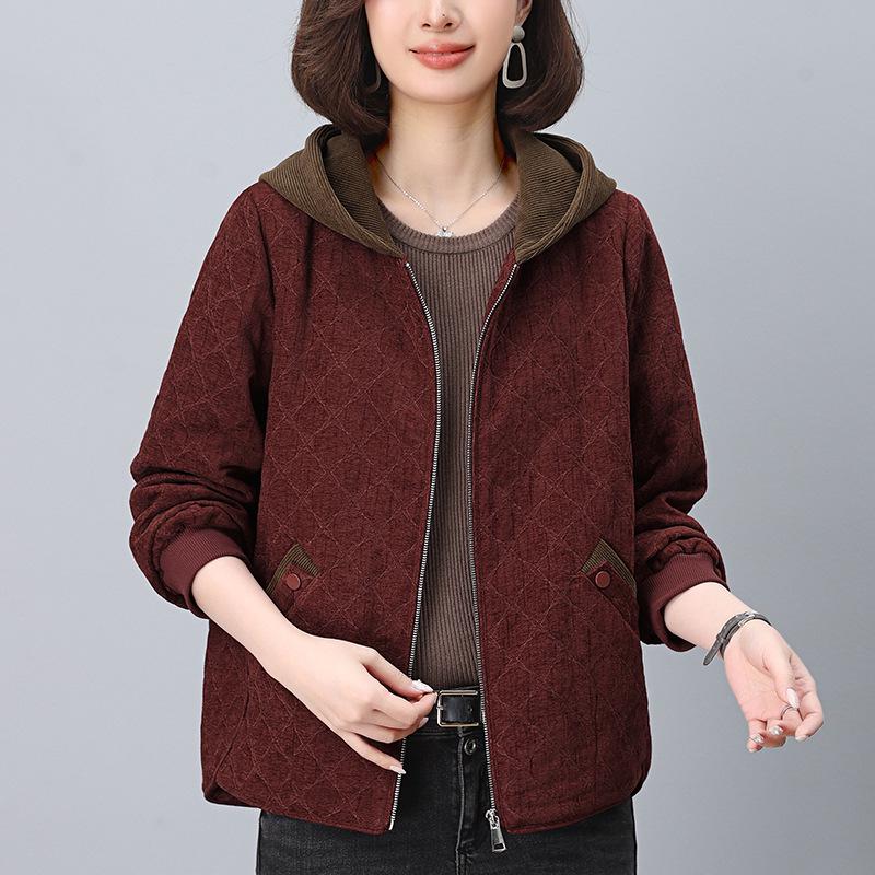 

Женская куртка с капюшоном, сшитая из разных материалов - Мода весна/осень 2024: Повседневный, Свободный, Приталенный Короткий Стиль для Миниатюрных и Мам XL (125-135 lbs) красный