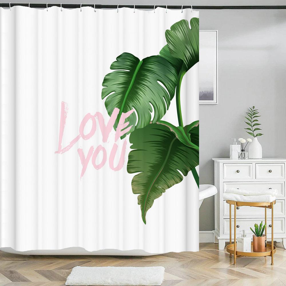 High Quality Leaves Fabric Shower Curtain Waterproof Plant Flower leaf Bath Curtains for Bathroom Decorate with Hooks