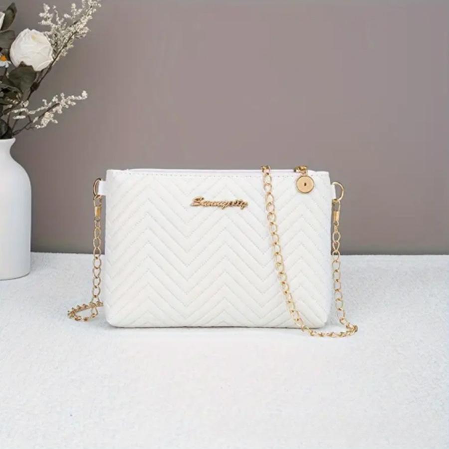 Simple Solid Color, High-end Feel, Quilted Embossed Chain Shoulder Strap, Commuter Women's Bag, Compact Women's Crossbody Bag