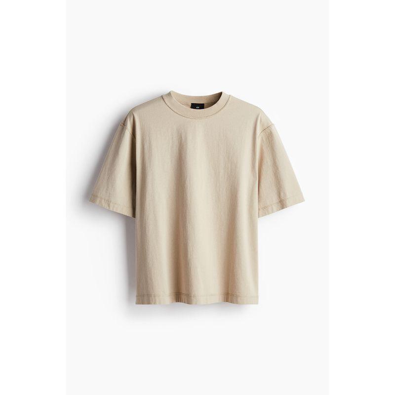 

HM Men s and Women s T-shirt Summer Square Style Washed Heavy Weight Cotton Short Sleeve Tops 1245825 Beige 180/124