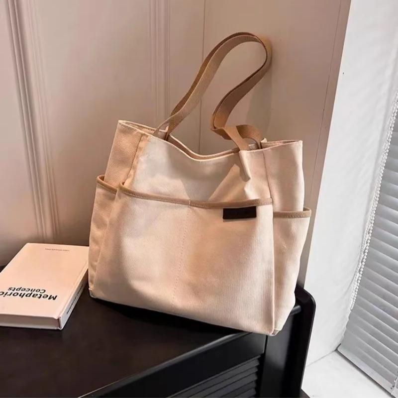 Large Capacity College Style Versatile Shoulder Bags, Korean Versi Simple Canvas Handbag, Suitable for Commuting To School