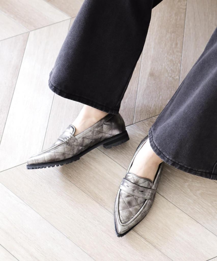Thick Quilted Pointed Toe Loafers for [Sest] Lightweight, Sole, Women, 23.5cm, Silver, dtp87-SIL-235