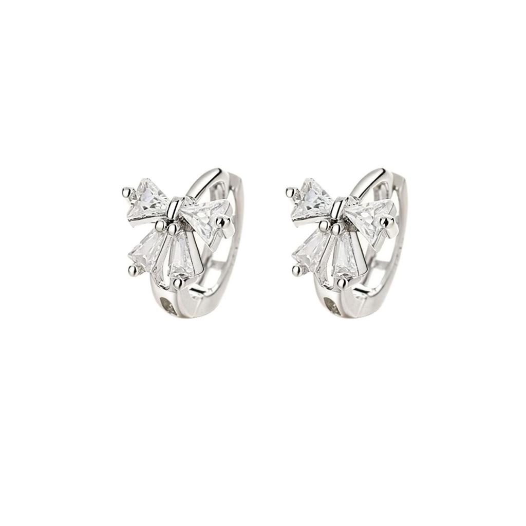 Super Shiny Zirconia Bow Earrings - Women's Fashionable Korean Style Luxury Jewelry.