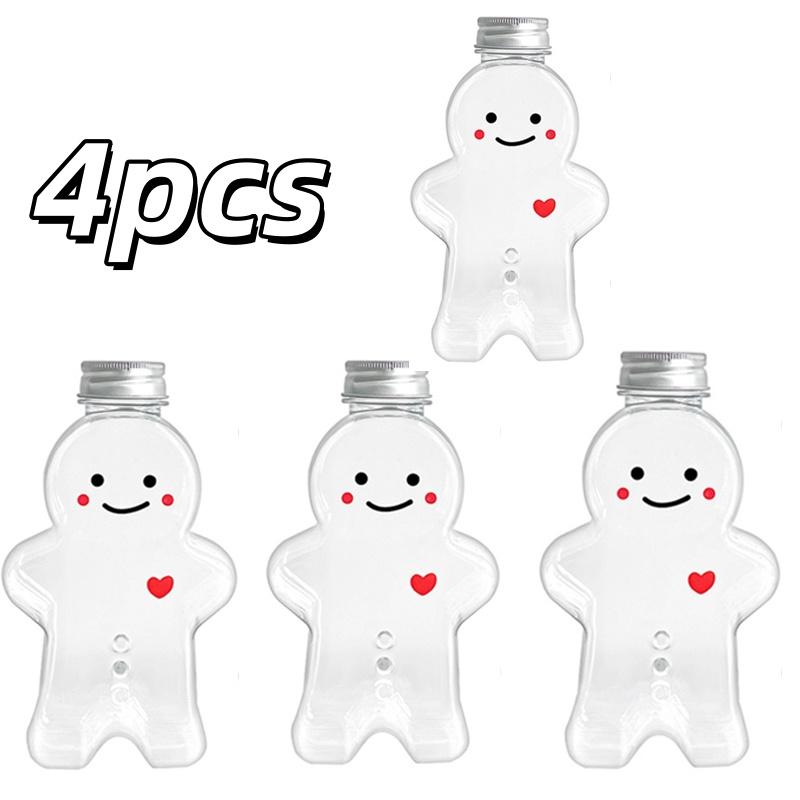 2/4pcs Gingerbread Bottle Snowman Milk Tea Jar Coffee Juice Portable Drinking Cup Plastic Kettle Christmas Decoration Child Gift