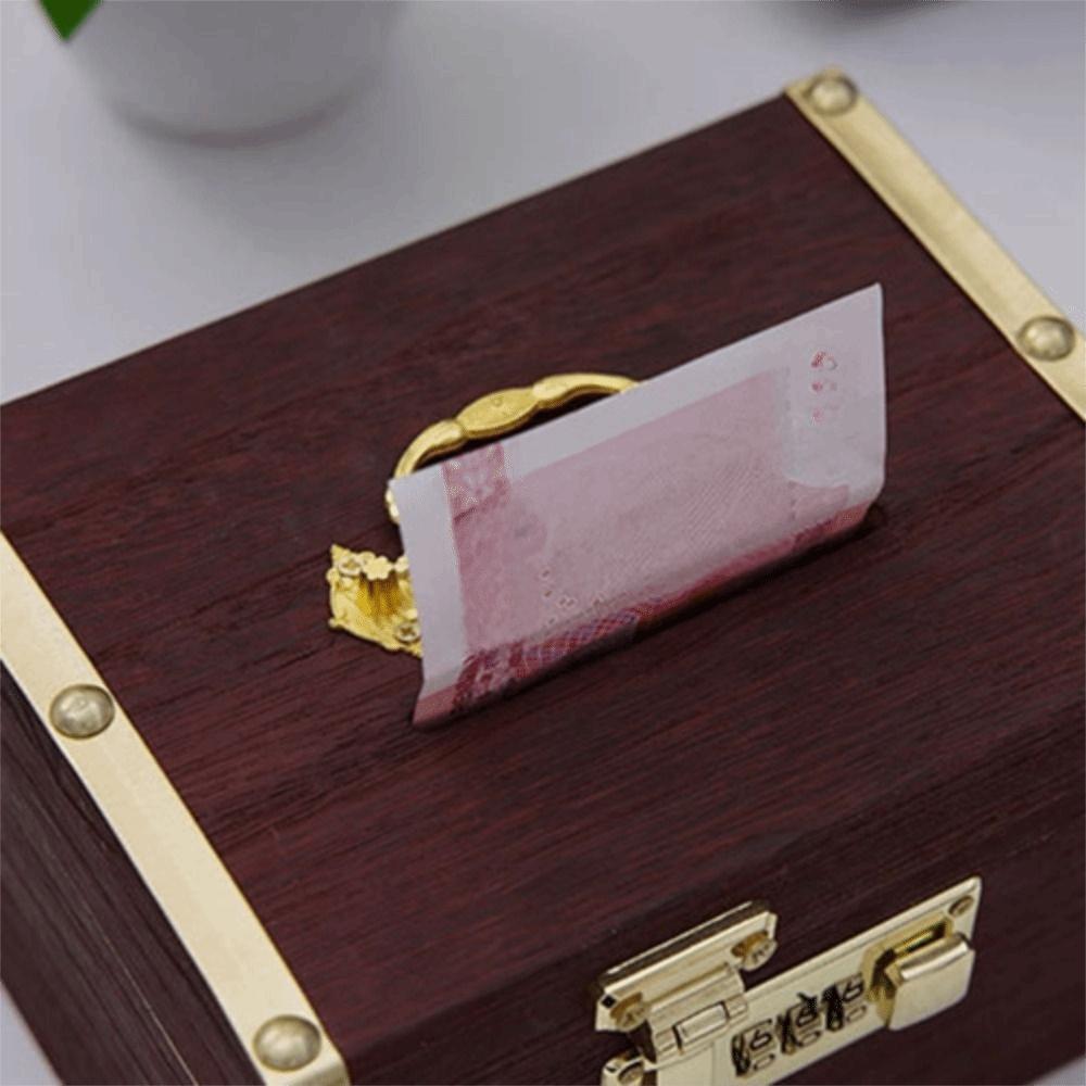 Rectangle Money Tank Chinese Style Password Lock Money Box Wooden Savings Tank  Adults