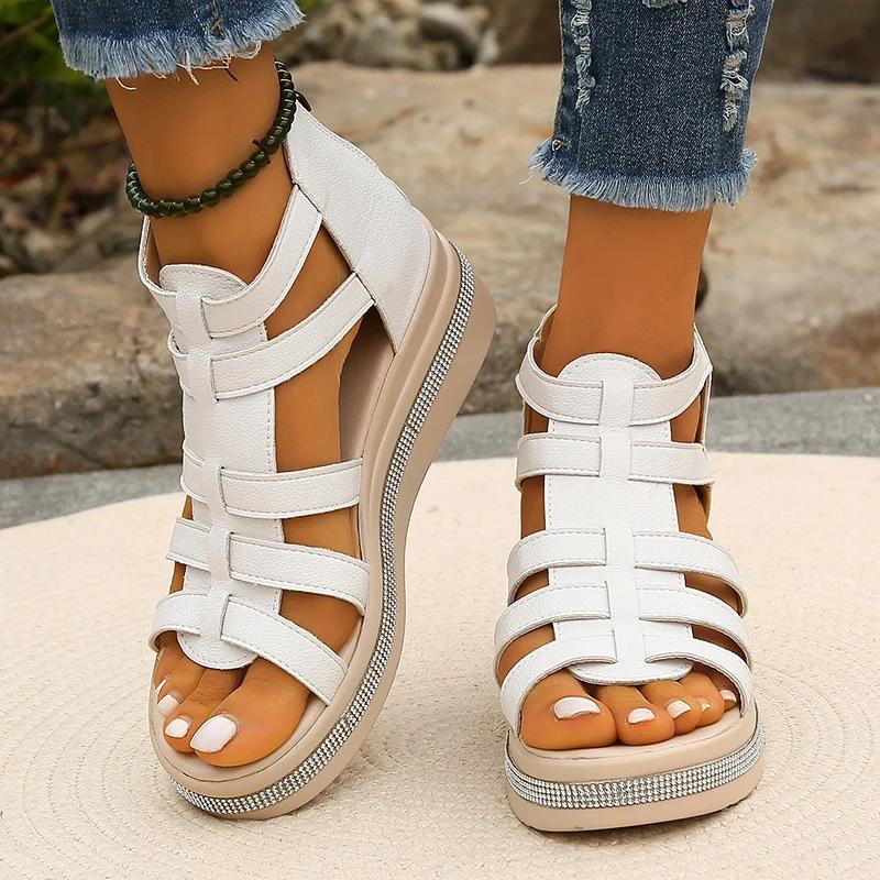 Mode Mode Kristall Keilsandalen Damen 2025 Sommer Knöchelriemen Plateau Gladiatorsandalen Frau Dicke Sohle Rutschfeste Laufschuhe