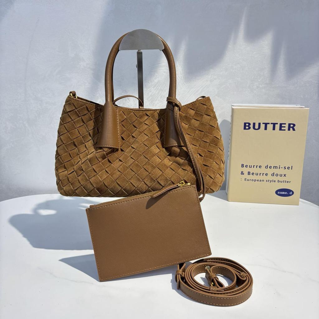 Herfst Retro Suède Geweven Tote: Veelzijdige Crossbody & Schoudertas