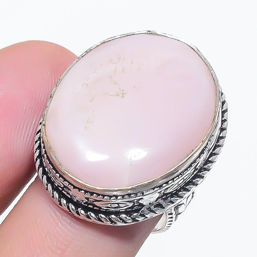 Natural Pink Opal Gemstone Handmade 925 Sterling Silver Jewelry Ring Size 7 G3J68