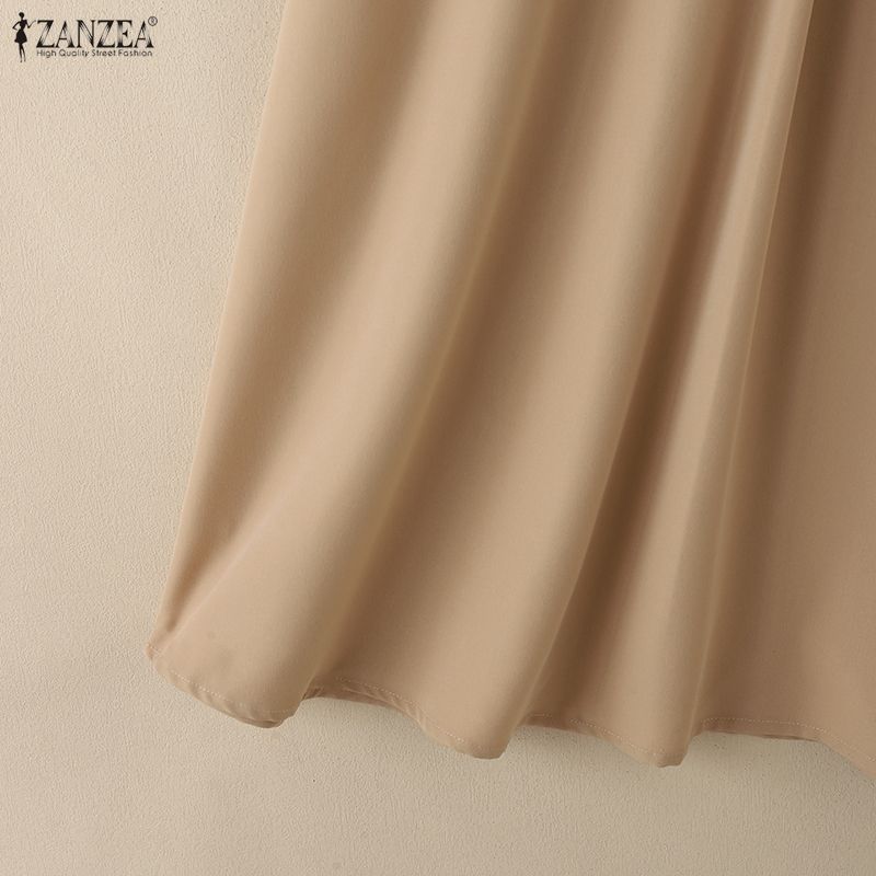 ZANZEA Vestido largo casual para mujer con cuello vuelto, holgado y de manga 3/4