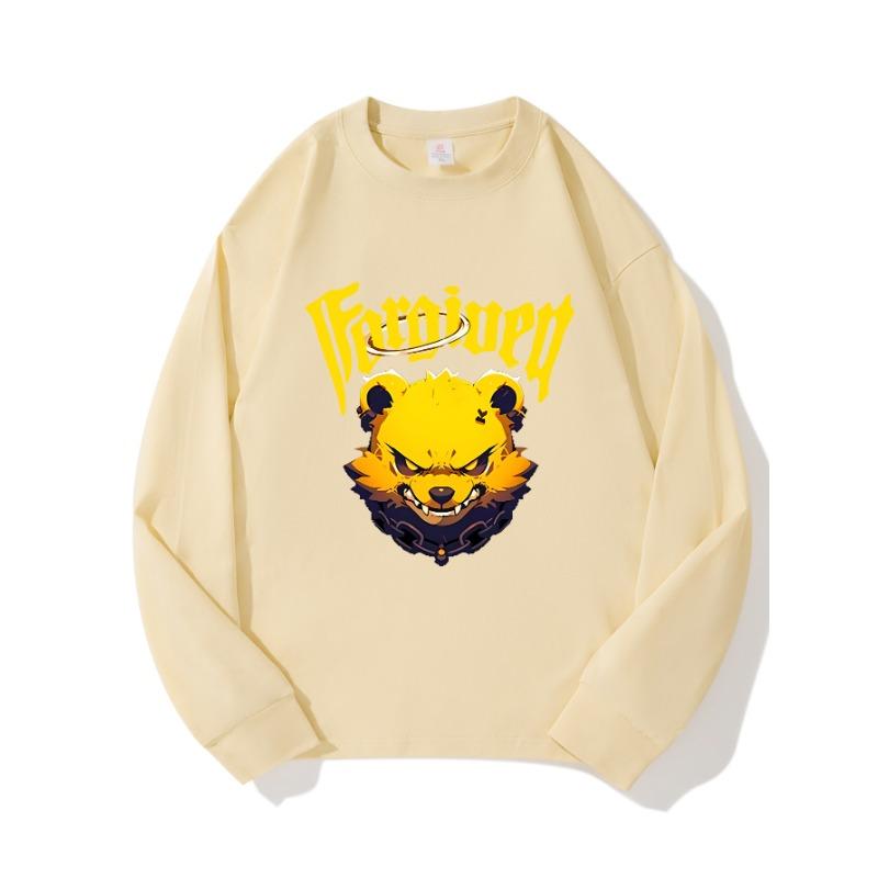 

Yellow Bear Осенняя одежда с длинными рукавами из чистого хлопка, новый мужской и женский топ, весенний внутренний слой, базовая рубашка, футболка с круглым вырезом и длинными рукавами XXL бежевый