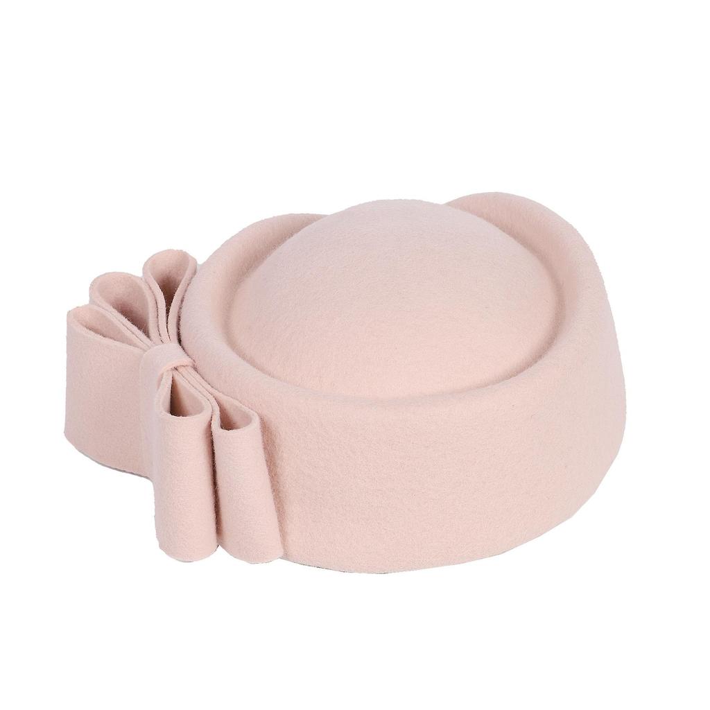 Vintage Wool Pillbox Hat with Bow, Light Pink, Formal Church Wedding Fascinator, Women's Special Occasion Headwear