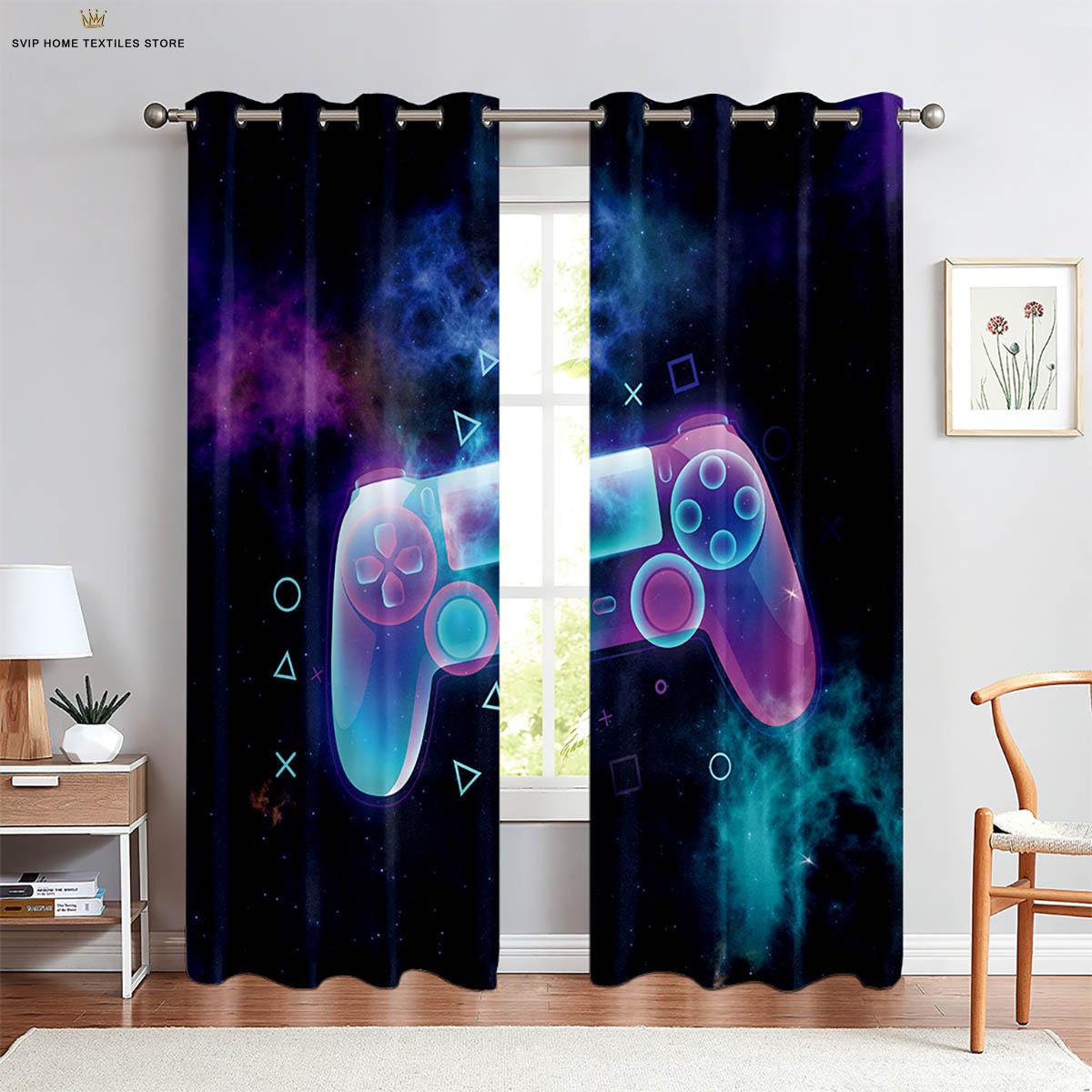

Шторы для киберспортивной комнаты, классная игровая ручка, 3D-печатные шторы, подходящие для спальни, гостиной, кухни, игровой комнаты, шторы из 2 предметов W50X130H(CM)X2PCS&Rod pocket